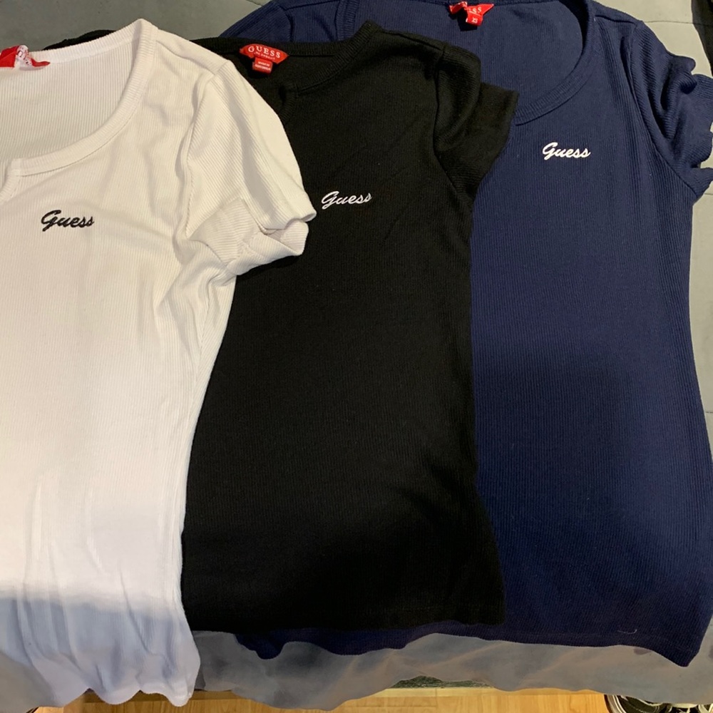 Guess (3) shirts white, blue and black.